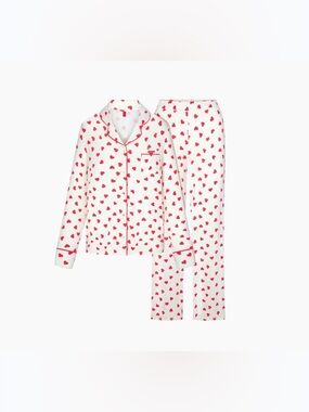 SKIMS SKIMS SLEEP LONG SLEEVE SET ST-PNS-5752W RUBY AND MARBLE HEART SIZE: XS @
